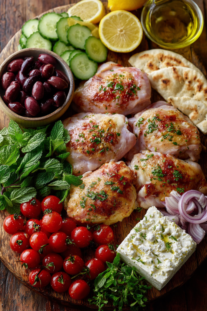 Greek Chicken Mezze Platter with Balsamic Drizzle