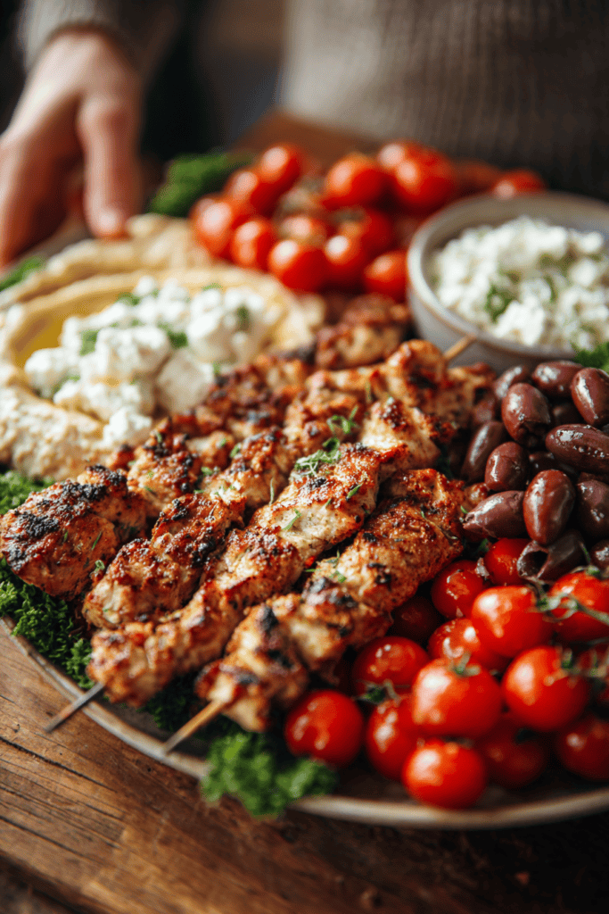 Greek Chicken Mezze Platter with Balsamic Drizzle