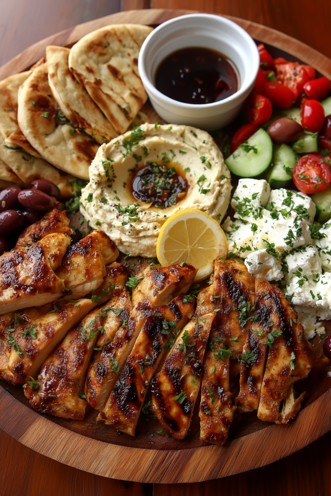 Greek Chicken Mezze Platter with Balsamic Drizzle