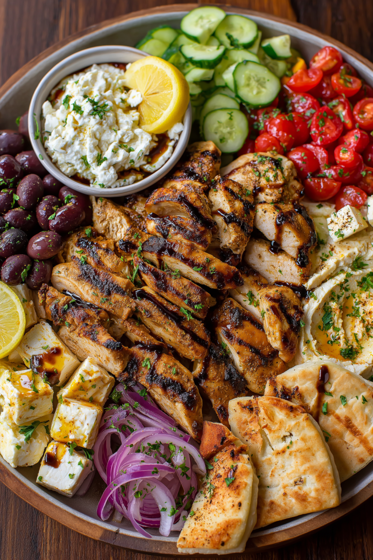 Greek Chicken Mezze Platter with Balsamic Drizzle
