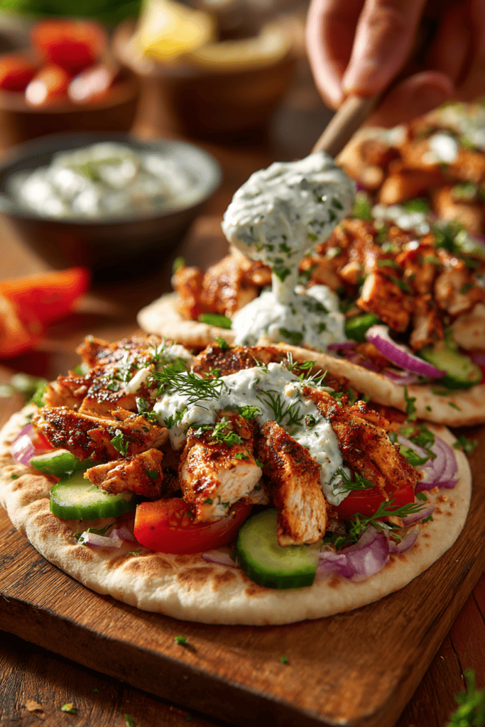 Mediterranean Chicken Pita Wraps with Dill Yogurt Sauce