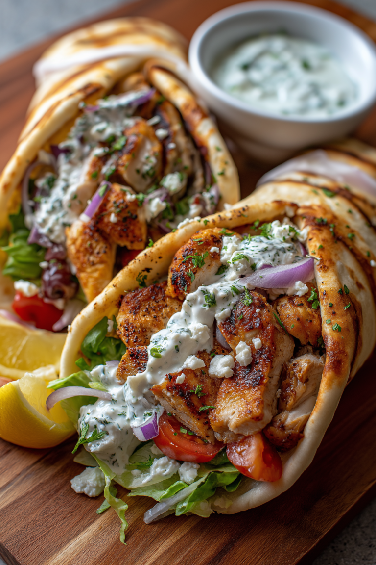 Mediterranean Chicken Pita Wraps with Dill Yogurt Sauce