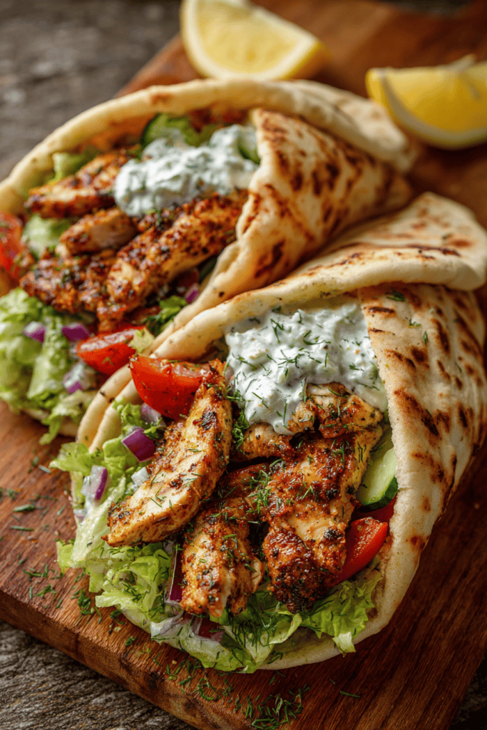 Mediterranean Chicken Pita Wraps with Dill Yogurt Sauce