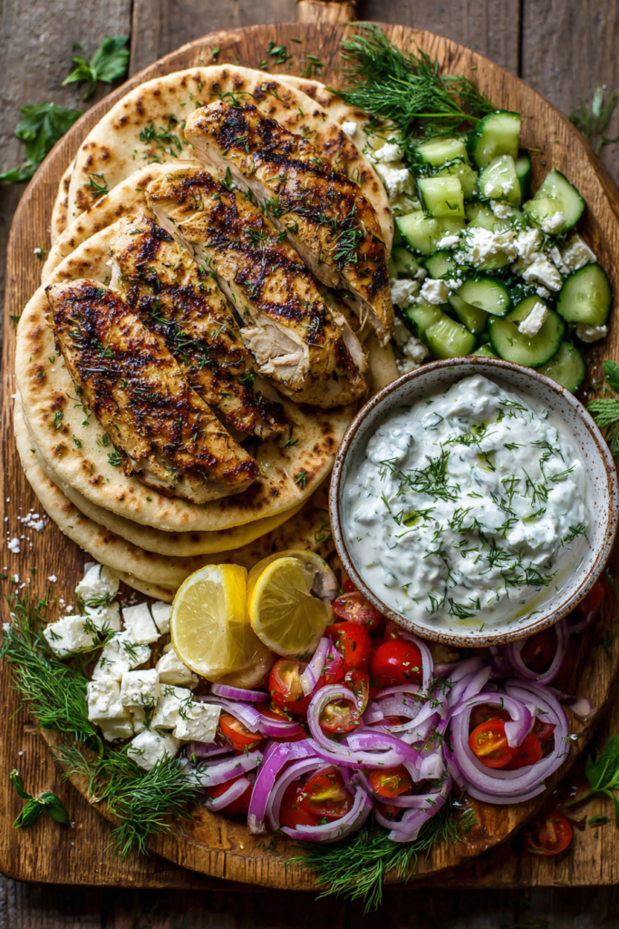 Mediterranean Chicken Pita Wraps with Dill Yogurt Sauce