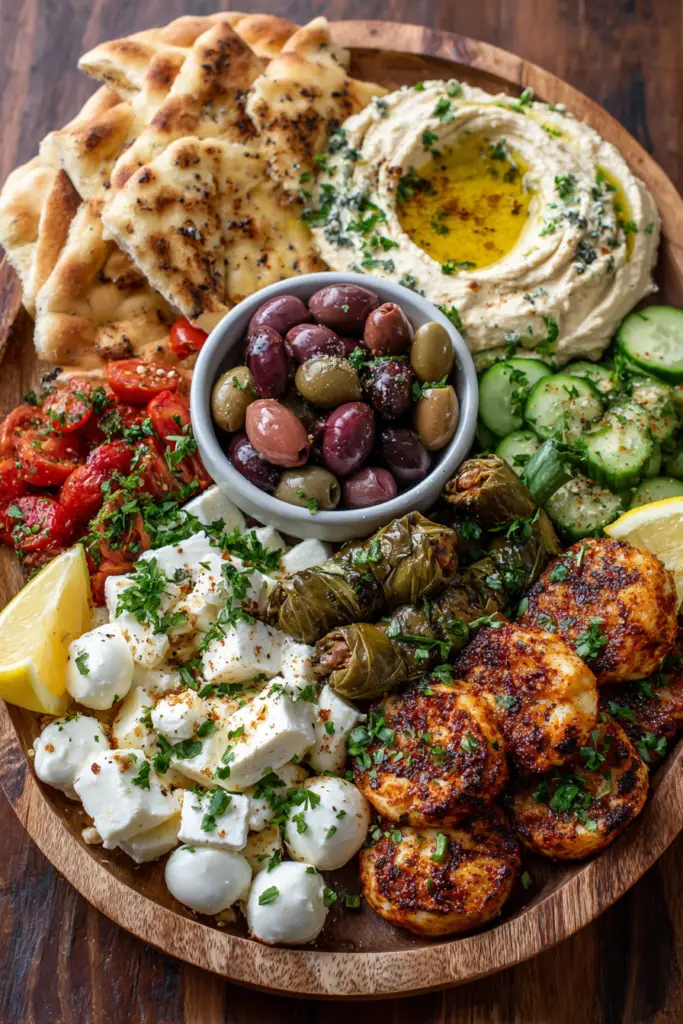Mediterranean Tapas Cheese Table with Hummus & Pita Bread