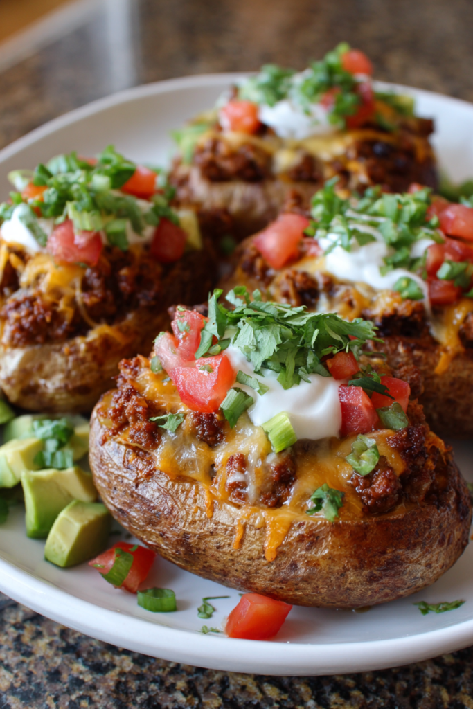 Cheesy Loaded Taco-Stuffed Potatoes