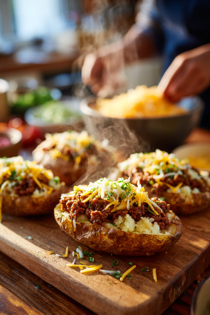 Cheesy Loaded Taco-Stuffed Potatoes