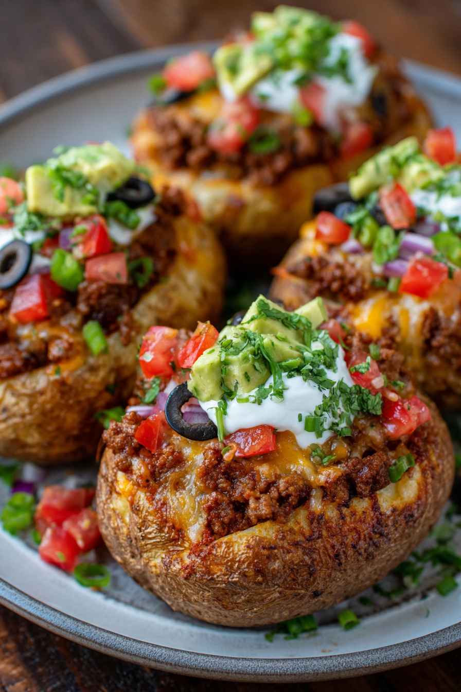 Cheesy Loaded Taco-Stuffed Potatoes