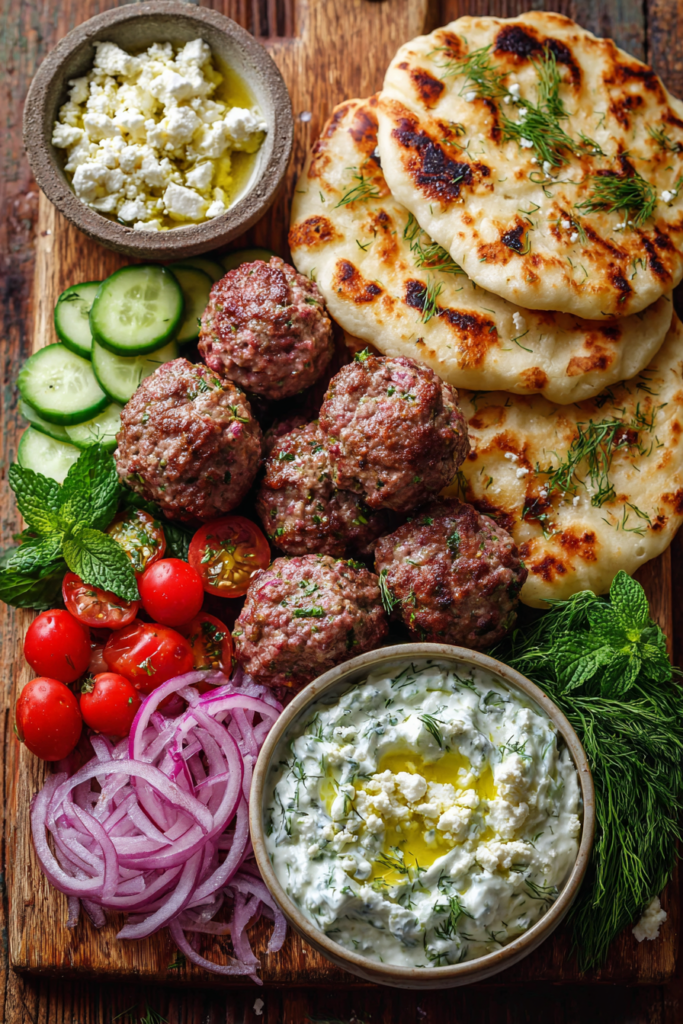 Greek Meatball Pita Wraps with Yogurt Sauce