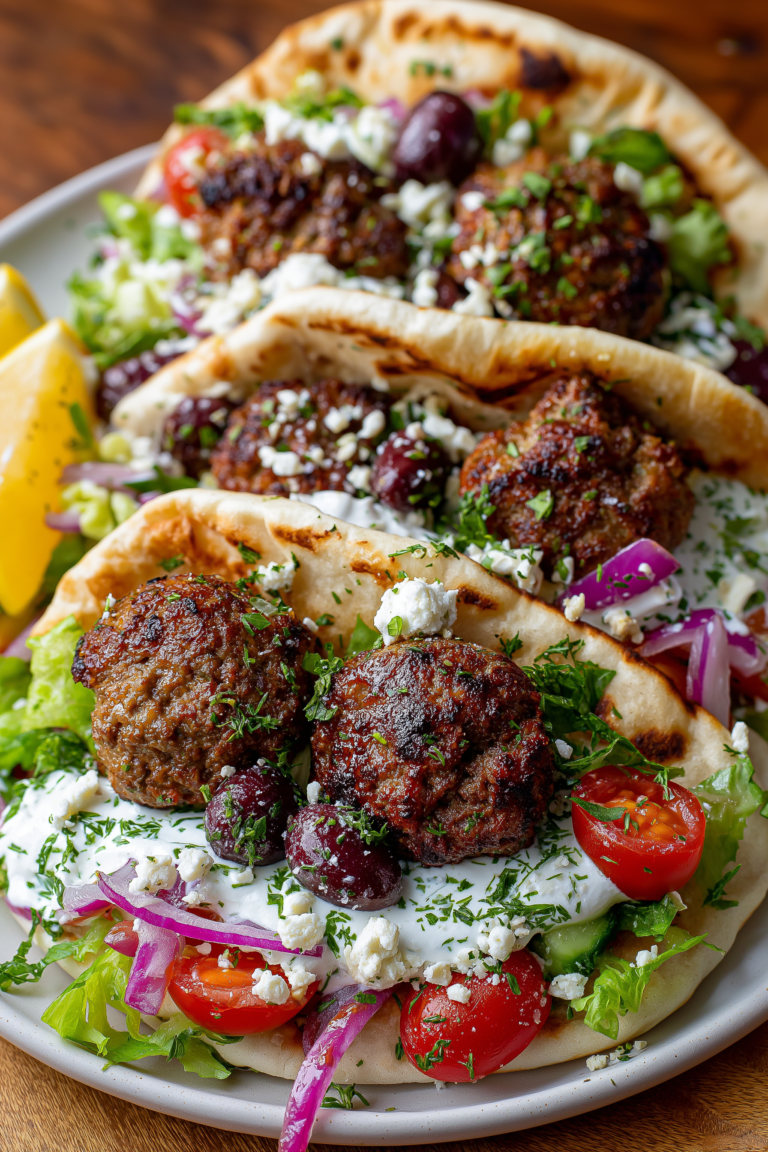 Greek Meatball Pita Wraps with Yogurt Sauce