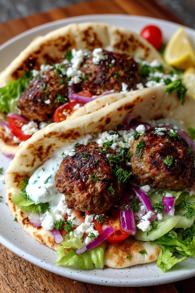 Greek Meatball Pita Wraps with Yogurt Sauce