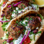 Greek Meatball Pita Wraps with Yogurt Sauce