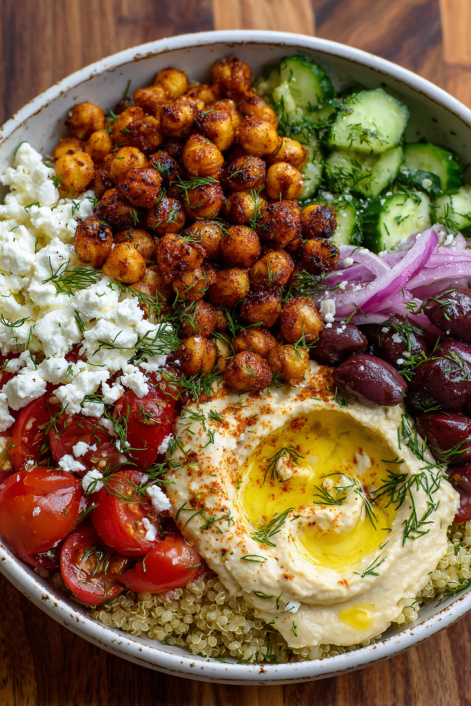 Mediterranean Chickpea Bowls with Hummus and Feta